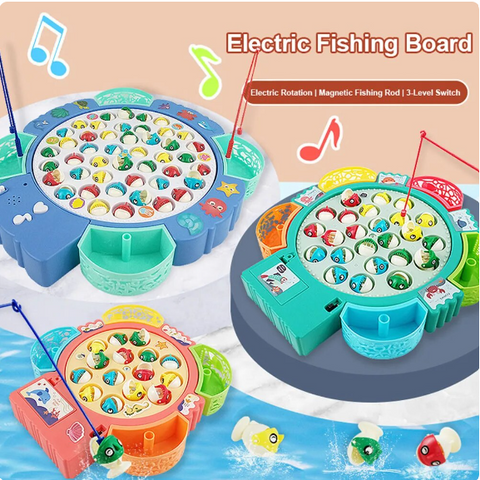 Children Magnetic Fishing Game Toy Electric Rotating Fish Board Game With Music For Boys Girls Birthday Gifts