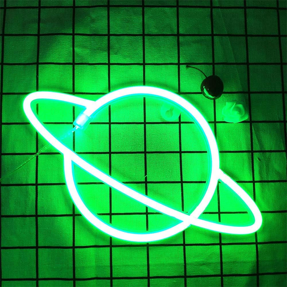 Planet Neon Signs Planet Neon Signs Neon Planet Wall Sign Green Planet Neon Night Lights Wall Hanging Neon Light Neon Space Planet Sign for Home Bedroom Bar Club Christmas Wedding Party (Green)