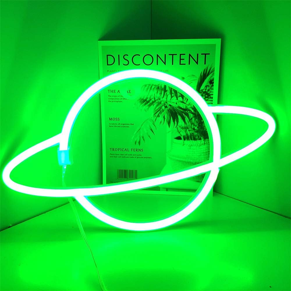 Planet Neon Signs Planet Neon Signs Neon Planet Wall Sign Green Planet Neon Night Lights Wall Hanging Neon Light Neon Space Planet Sign for Home Bedroom Bar Club Christmas Wedding Party (Green)