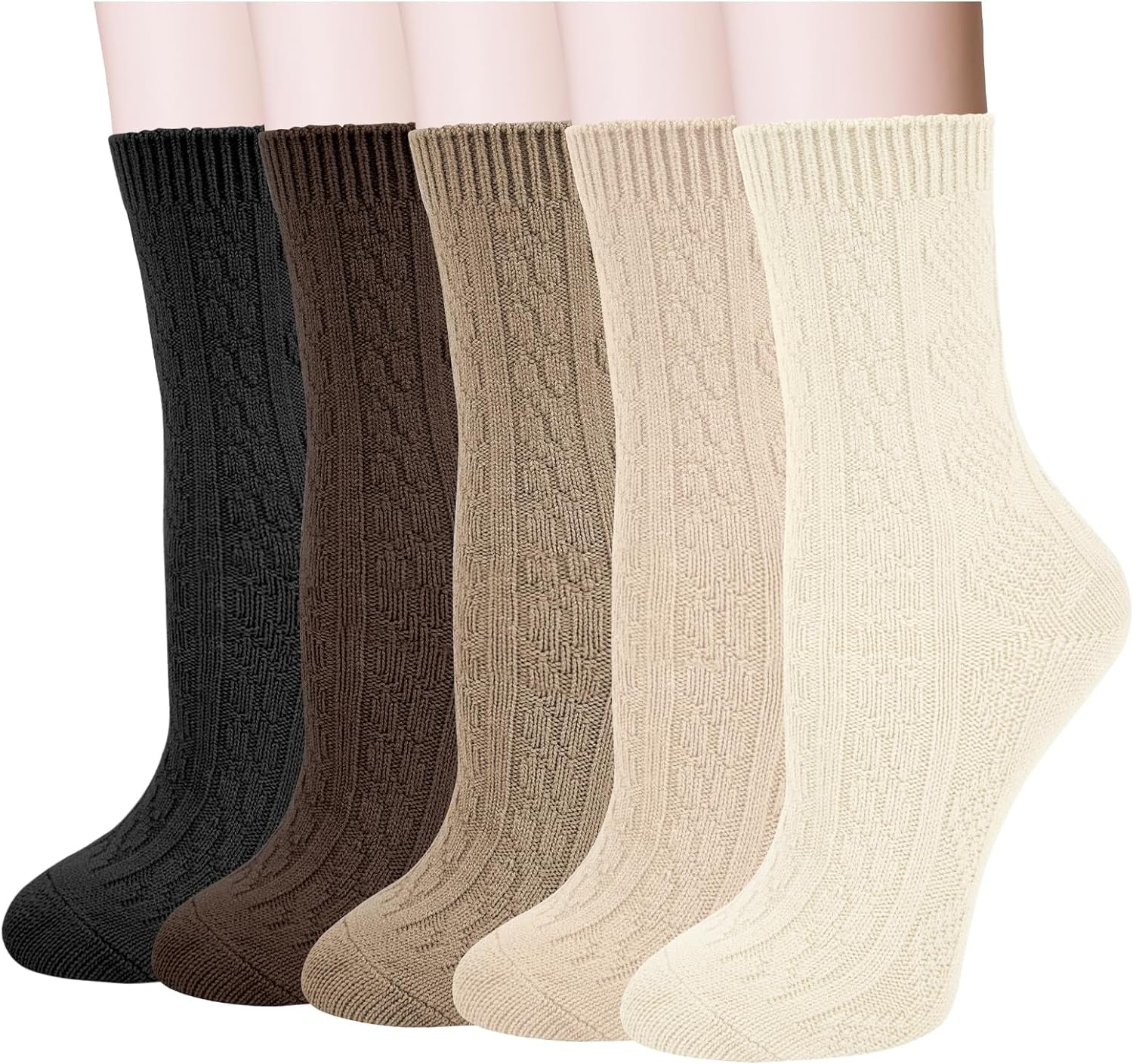 5 Pairs Womens Wool Socks Vintage Warm Winter Socks Thick Cozy Socks Knit Casual Crew Socks Gift