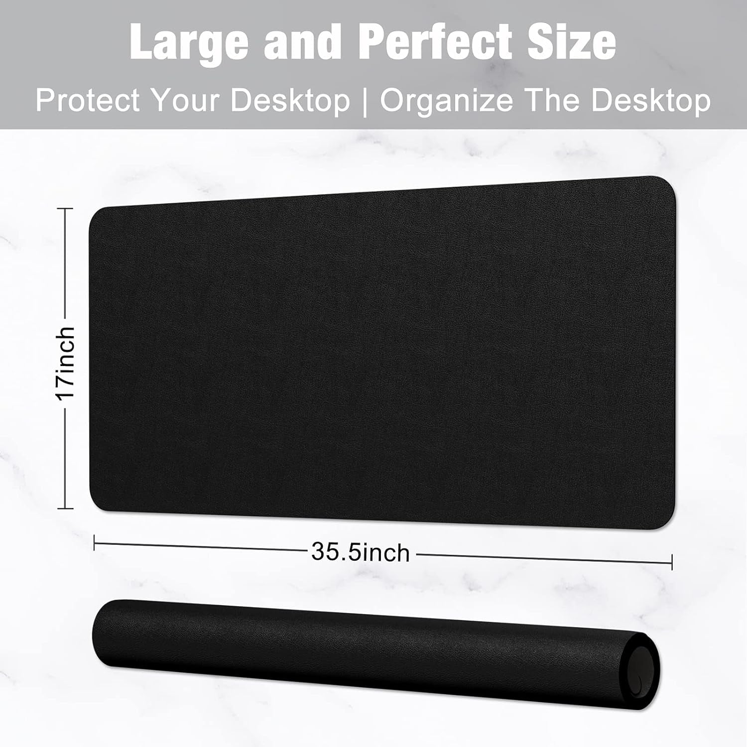 Desk Pad, 35.5" X 17" PU Leather Desk Mat, M Extended Mouse Pad, Waterproof Desk Blotter Protector, Ultra Thin Large Laptop Keyboard Mat, Non-Slip Desk Writing Pad for Office Home, Black