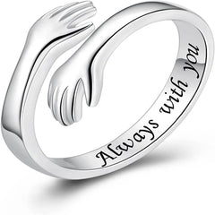 Hug Rings for Women Sterling Silver Adjustable Ring for Women Daughter Hand Ring Jewelry for Birthday Gifts Holiday Gift for Women Teen Girls