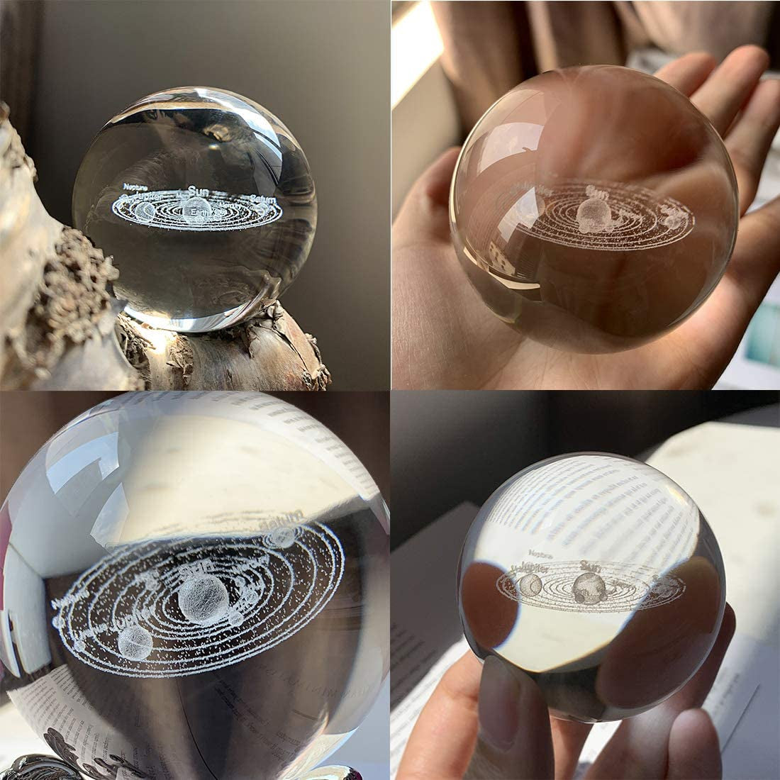 Crystal 2.4 Inch (60Mm) Solar System Crystal Ball with Sliver-Plated Flowering Stand,Fengshui Glass Ball Home Decoration