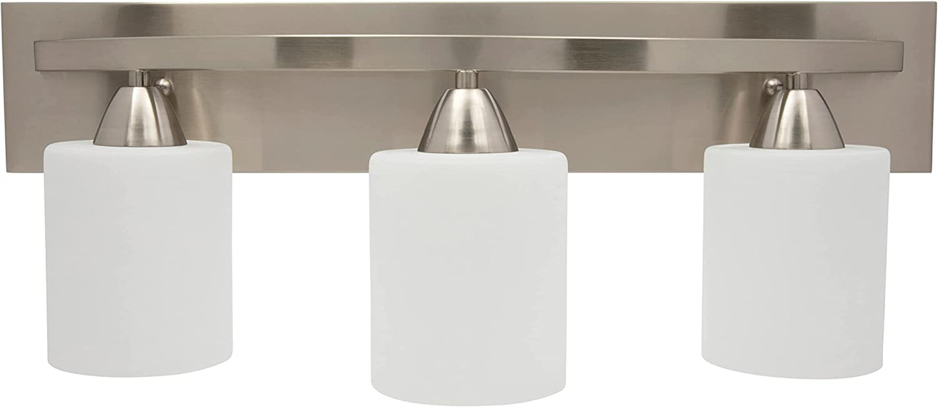 | Bathroom Vanity Light Bar | Interior Bathroom Lighting Fixtures with Modern Glass Shade | Bathroom Lights over Mirror | (Brushed Nickel, 3 Lights, E26 100W LED, Bulbs Not Included)