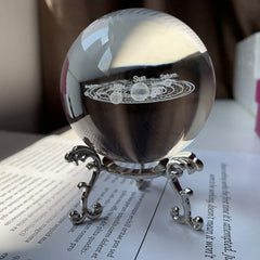 Crystal 2.4 Inch (60Mm) Solar System Crystal Ball with Sliver-Plated Flowering Stand,Fengshui Glass Ball Home Decoration