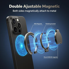 Magnetic Phone Ring Holder for Mag-Safe,Magnetic Phone Ring Stand Finger Grip with Two-Sided Adjustable Magnetic Compatible for Iphone, Ipad and Smartphones, Compatible with Magnetic Car Mount