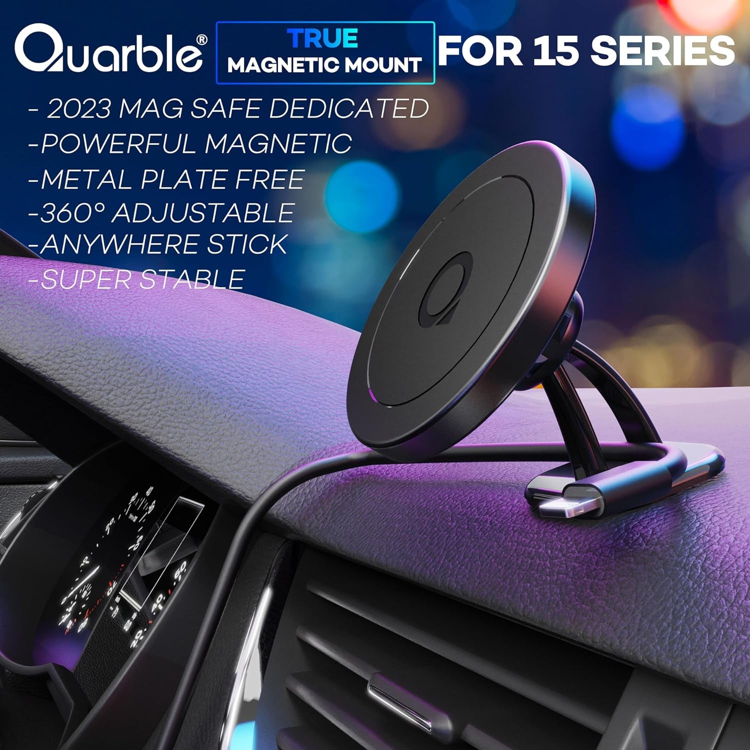Compatible with Mag Safe Car Mount Dashboard Magnetic 360° Adjustable Phone Holder Compatible with Iphone 15/14/ 13/12/ Pro/Pro Max No Metal Plate Needed 2023 All New