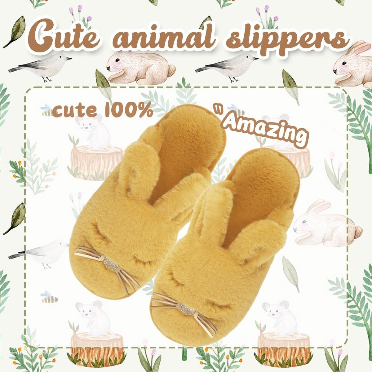 Bunny Slippers for Women Fuzzy Cute Animal Memory Foam Indoor House Slippers Easter Thanksgiving Christmas Slippers Gifts