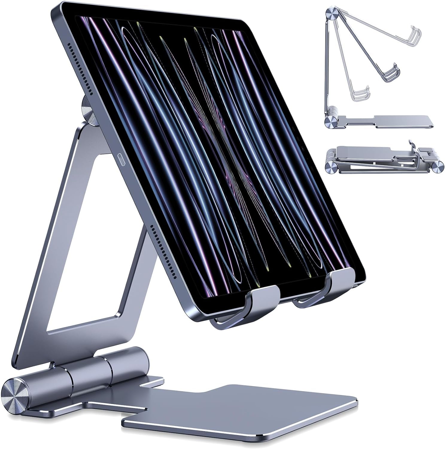 Tablet Stand, Adjustable & Foldable Aluminium for Ipad Stand,Designed for 2022 Ipad Air 5/4,For Ipad Mini 6/5,For Ipad 10.2,For Ipad Pro 12.9/11,Portable Monitor, Surface (4-13 Inch)-Grey Blue