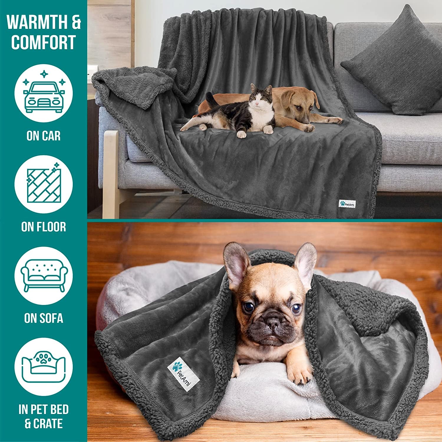 Dog Blanket for Small Medium Dogs, Pet Bed Blanket Cat Puppy Kitten, Fleece Furniture Couch Cover Protector Sofa Car, Soft Sherpa Dog Throw Plush Reversible Washable, Mini 29X40 Solid Dark Gray