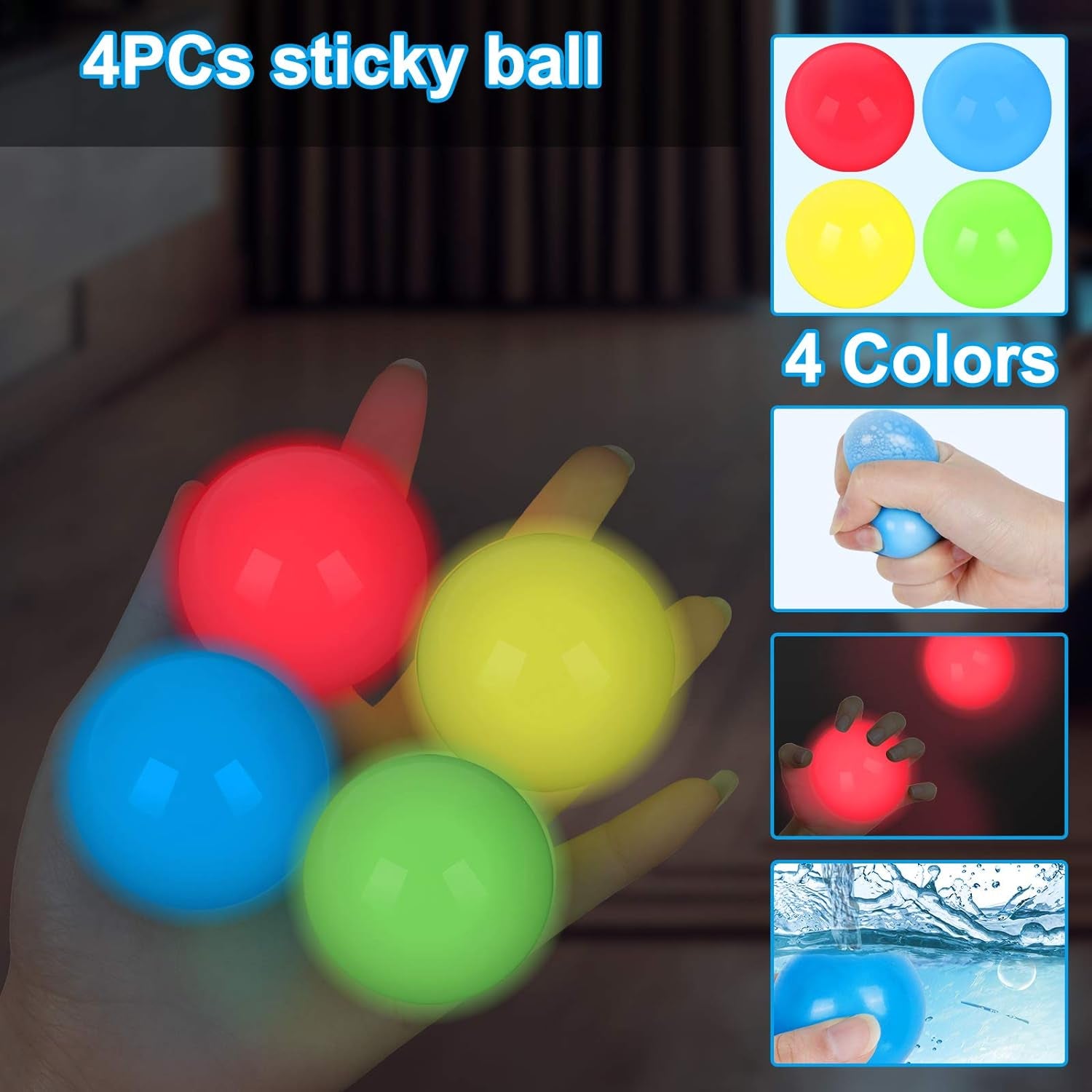 Sticky Ceiling Balls, Sticky Balls for Ceiling, Stress Relief Glow Toys Glow in the Dark, Sticky Wall Balls Stuck on the Roof, Tear-Resistant, for Children and Adults