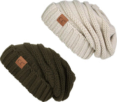 Trendy Warm Oversized Chunky Soft Oversized Cable Knit Slouchy Beanie 2 Pack Bundles