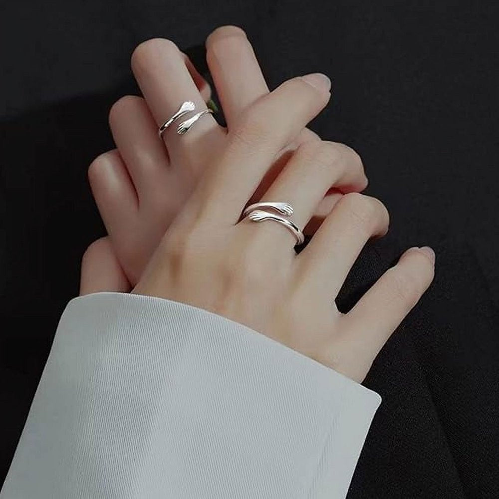 Hug Rings for Women Sterling Silver Adjustable Ring for Women Daughter Hand Ring Jewelry for Birthday Gifts Holiday Gift for Women Teen Girls